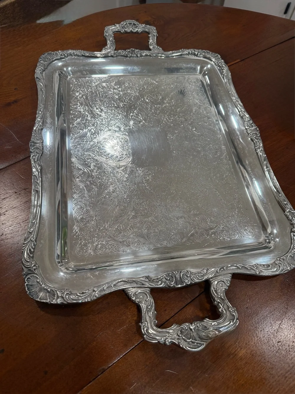 Antique Wm. Rogers Eagle & Star Silverplate Handled Serving Tray 23.5” Vintage